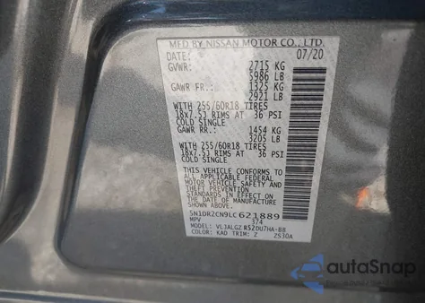 2020 Nissan Pathfinder Sl 2Wd from USA, damaged, VIN 5N1DR2CN9LC621889